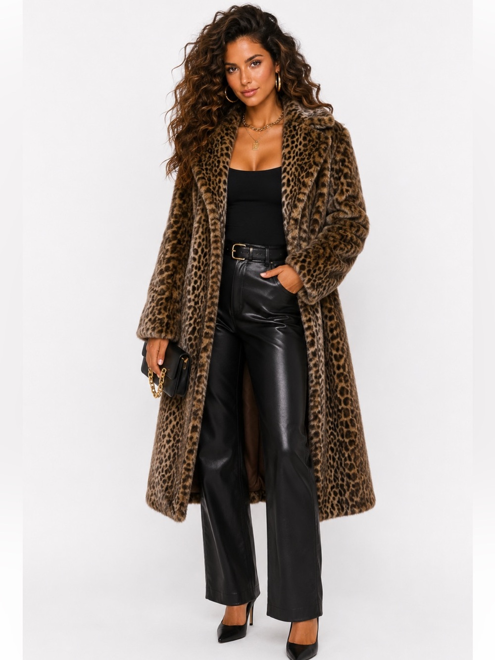 Vintage Dennis Basso Faux Fur Leopard Print Trench Coat